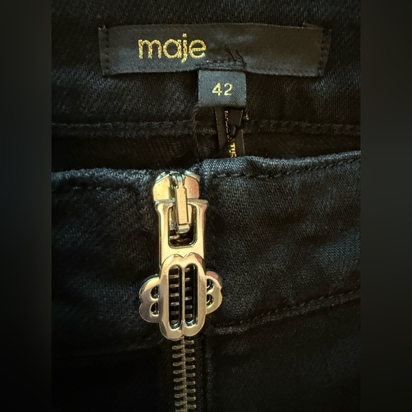 NWT Maje Black Flared Denim With Silver Zipper Logo Detail Size 42/ US 14 - Picture 12 of 14